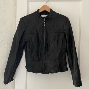 Preston & York lambskin black leather racer-style moto jacket M